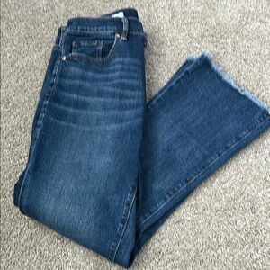 Loft Size 6 Blue Flare Wide Leg Jeans with Frayed Hem